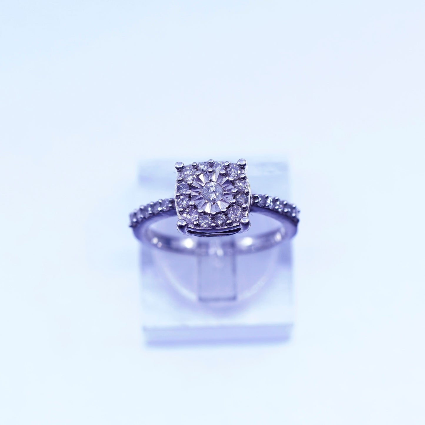 Size 6, vintage Sterling 925 silver ring with genuine cluster diamond