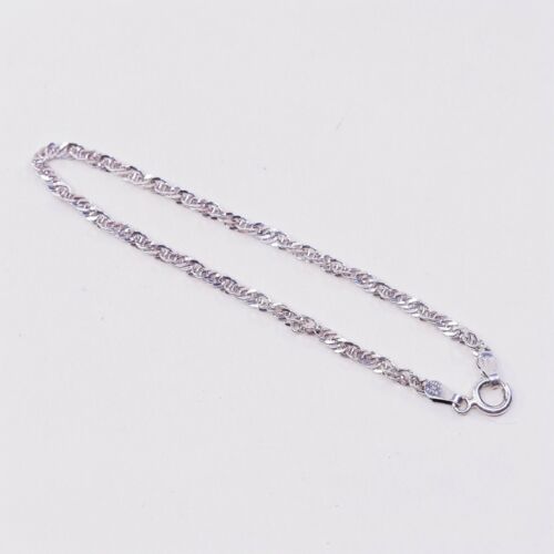 7”, Vtg Sterling Silver Handmade Bracelet, 925 Twist curb link Chain, Stamped 92