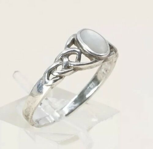 Sz 8, Vtg Navajo Sterling Silver Handmade Ring, 925 Silver Band W/ MOP inlay