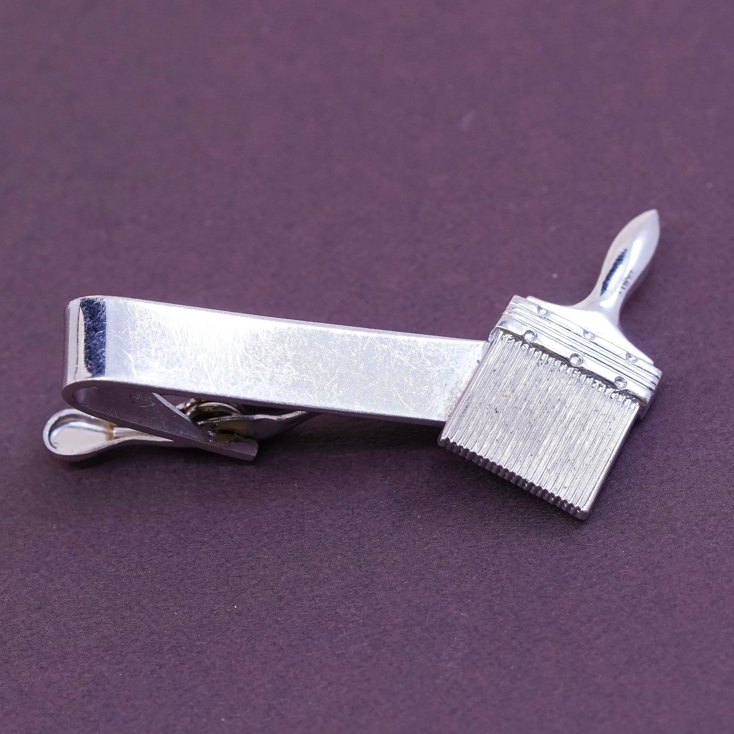 Vintage Baker sterling silver handmade tie clip, solid 925 silver tie clip with painting brush, stamped Sterling Baker