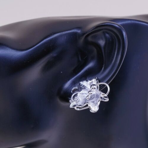 Vtg CA Sterling 925 Silver Handmade Screw Back Earrings Grapes Leaves