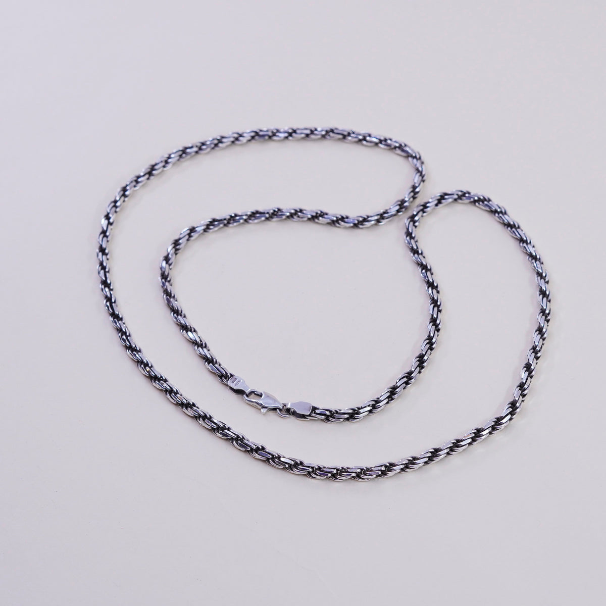 24”, 4mm, vintage Sterling silver necklace, 925 diamond rope chain