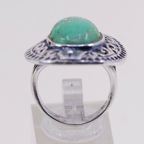 Sz 7, Vtg Thailand Handmade Sterling 925 Filigree W/ Turquoise Statement Ring