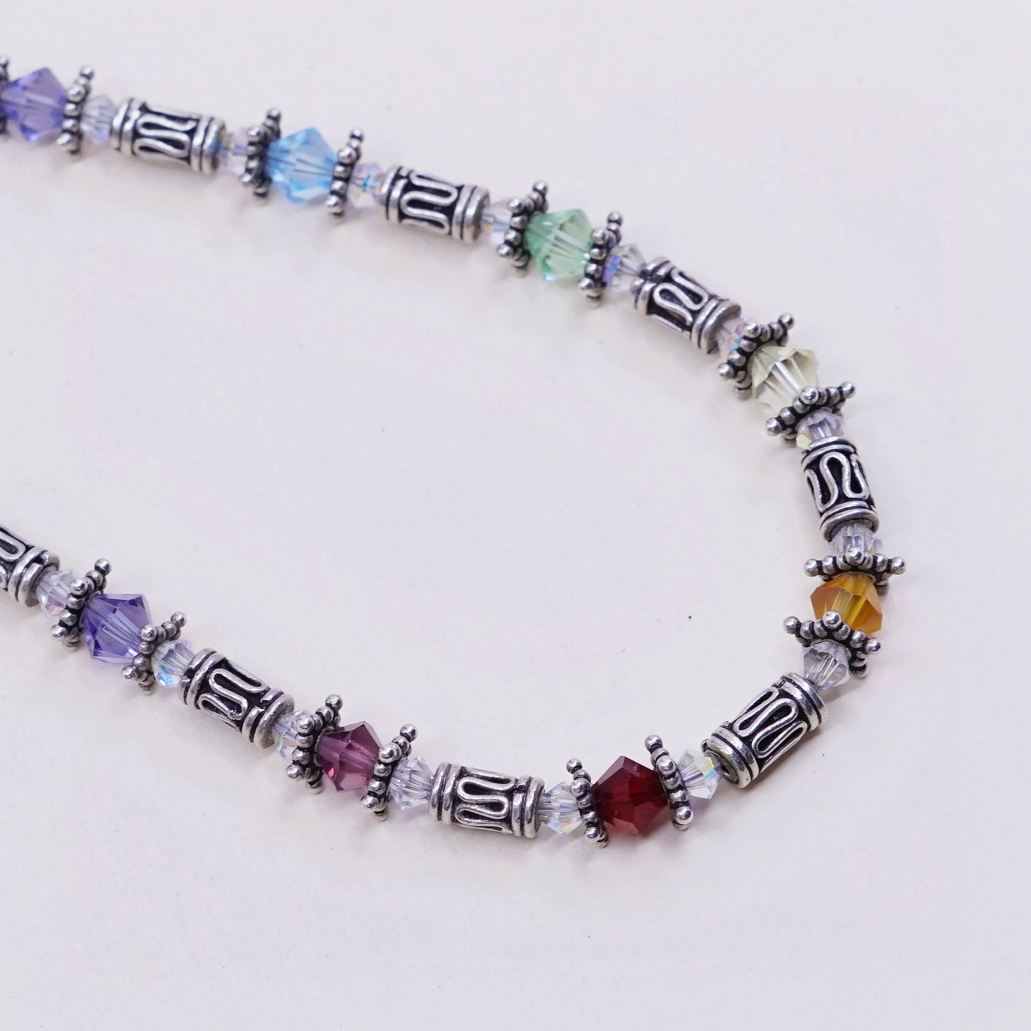 16+2”, sterling silver handmade beads necklace, 925 beads with crystal beads
