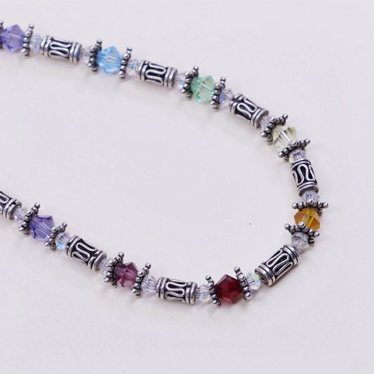 16+2”, sterling silver handmade beads necklace, 925 beads with crystal beads