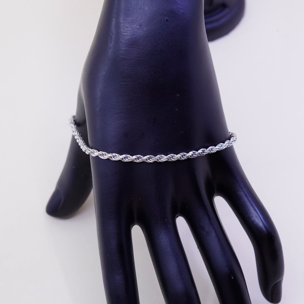 7.75”, 2mm, Vintage sterling 925 silver Italy rope chain bracelet