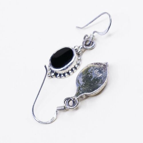 Amazing handmade Sterling Silver earrings, 925 Oval Obsidian N Beads