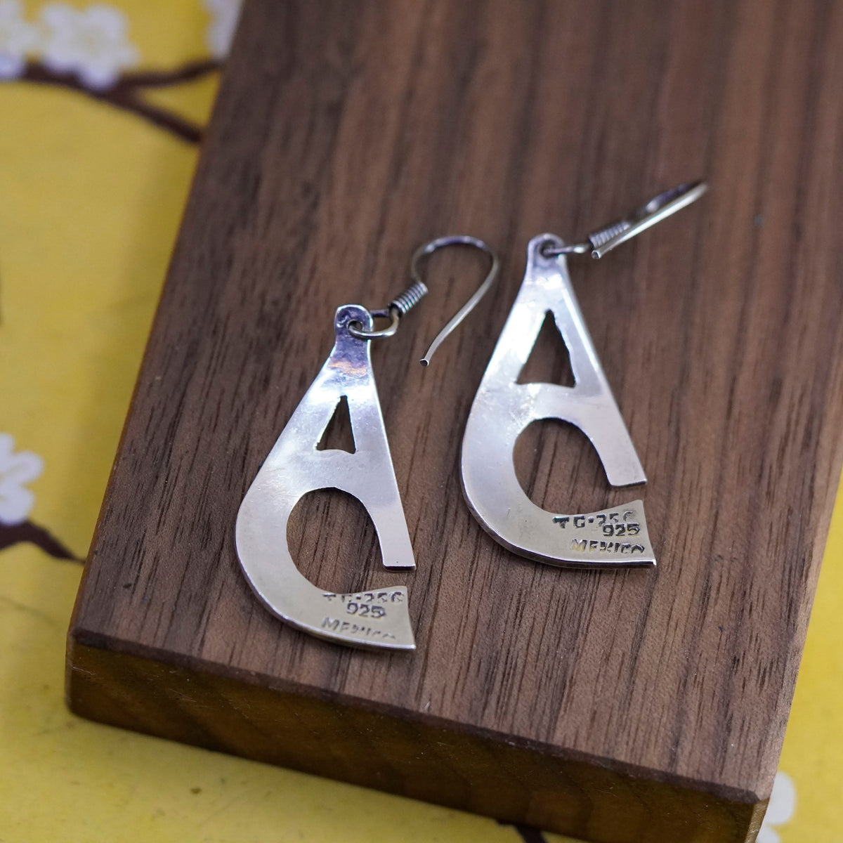 Vintage mexico Sterling 925 silver handmade earrings with initial “A”