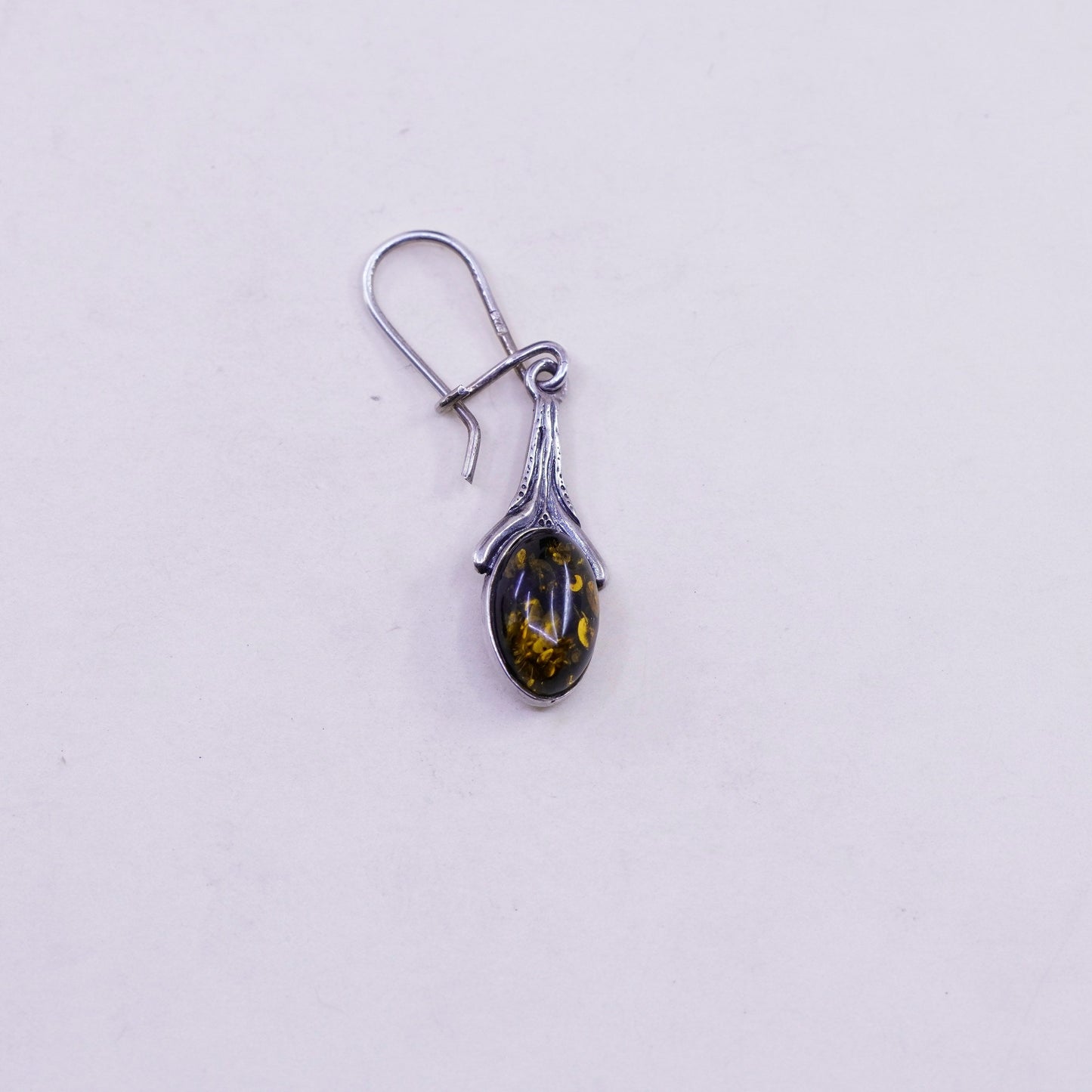 Vintage sterling 925 silver handmade earrings with oval Amber