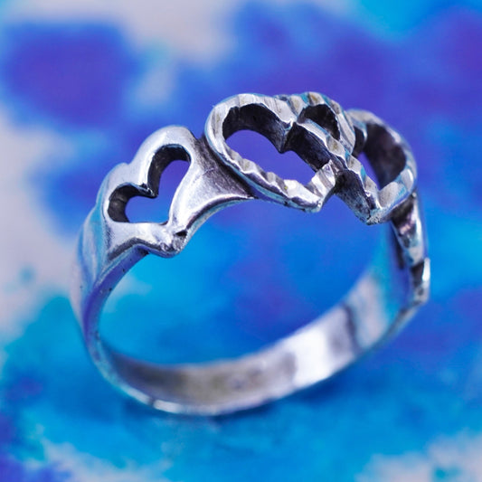 Size 7.5, vintage sterling silver handmade ring, 925 stackable heart band