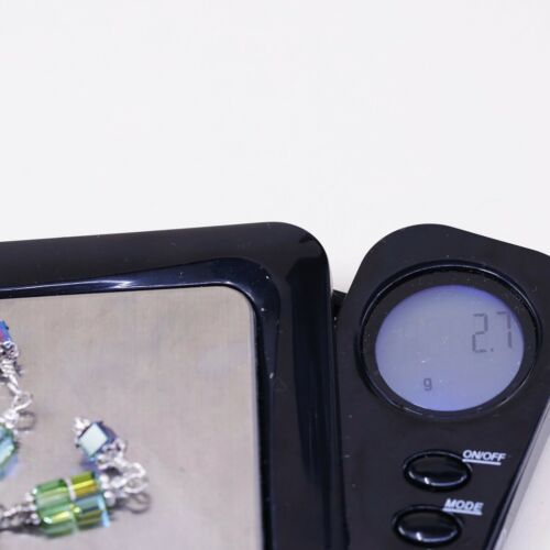 Vtg STERLING 925 SILVER Handmade earrings with Green Crystal dangles