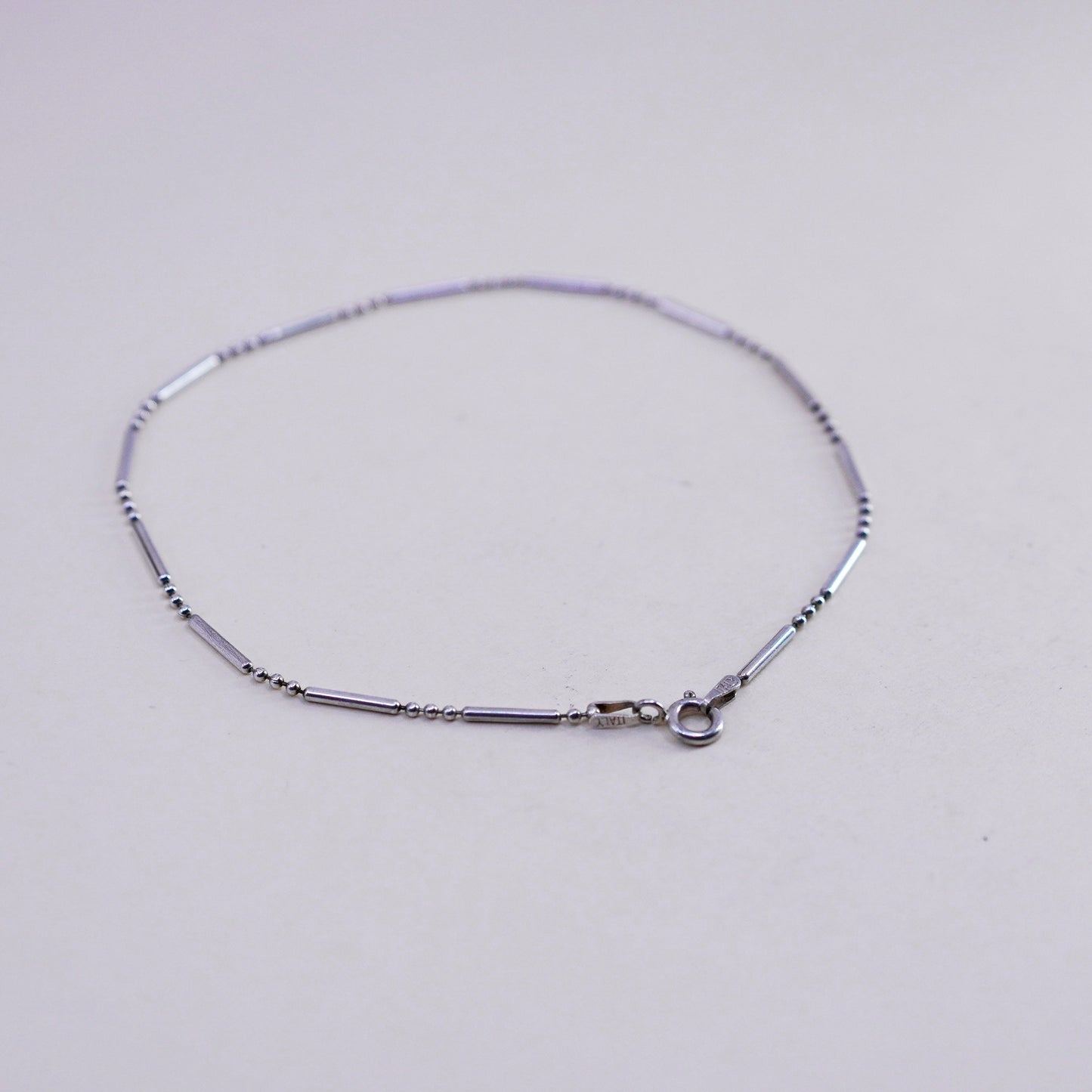 9.75”, Vintage Handmade sterling silver anklet, 925 beads bar chain