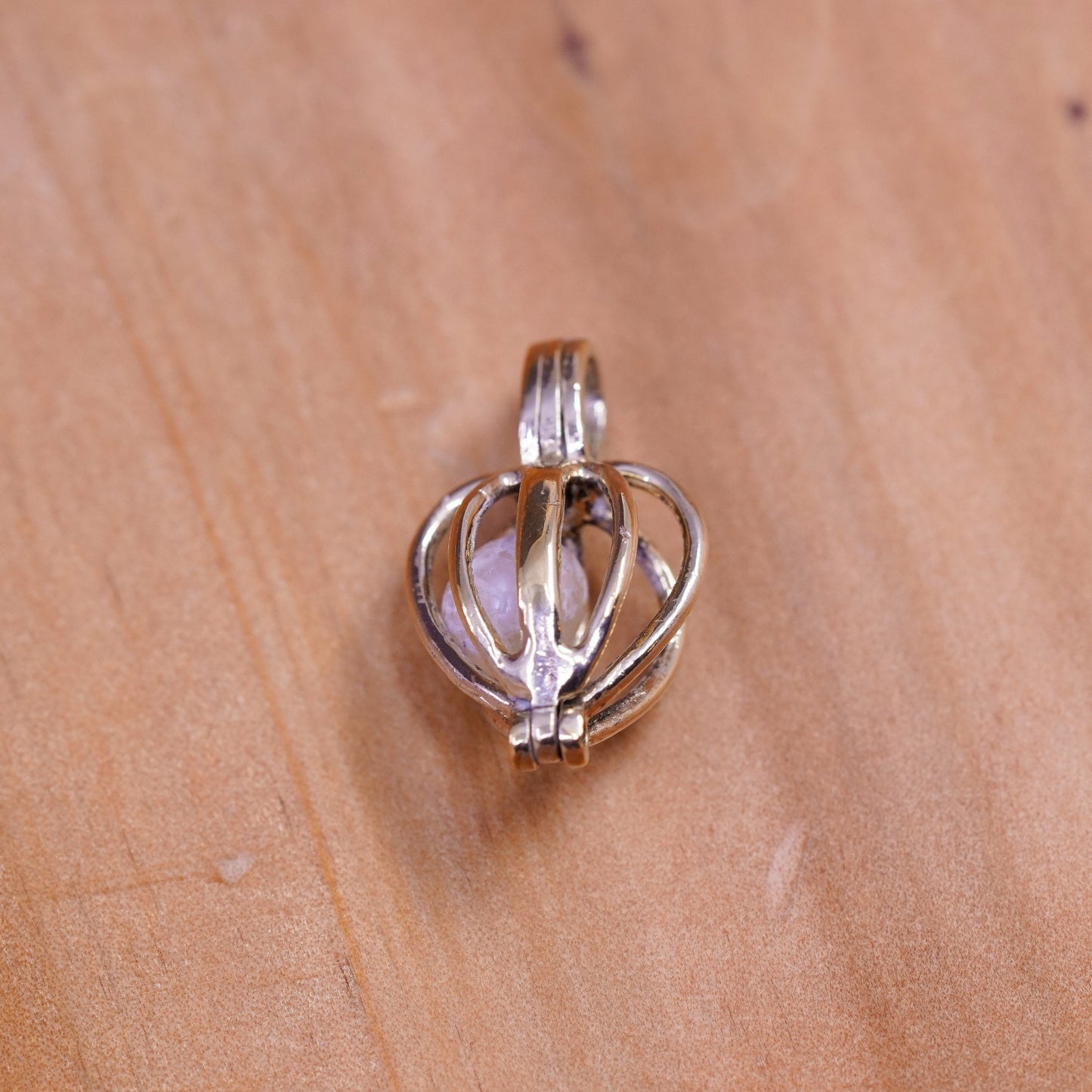 Vintage vermeil gold over 925 handmade pearl cage pendant with pearl