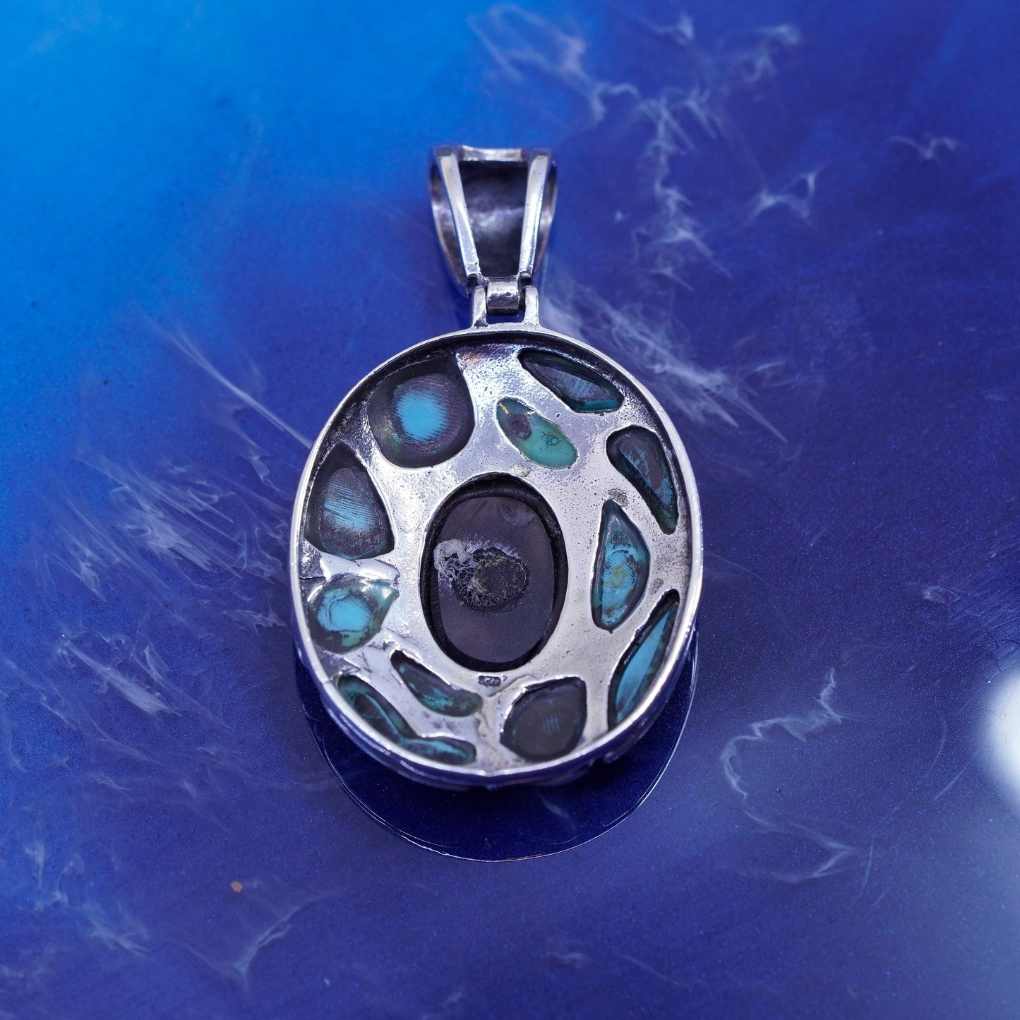 Vintage southwestern Sterling 925 silver handmade pendant with turquoise onyx