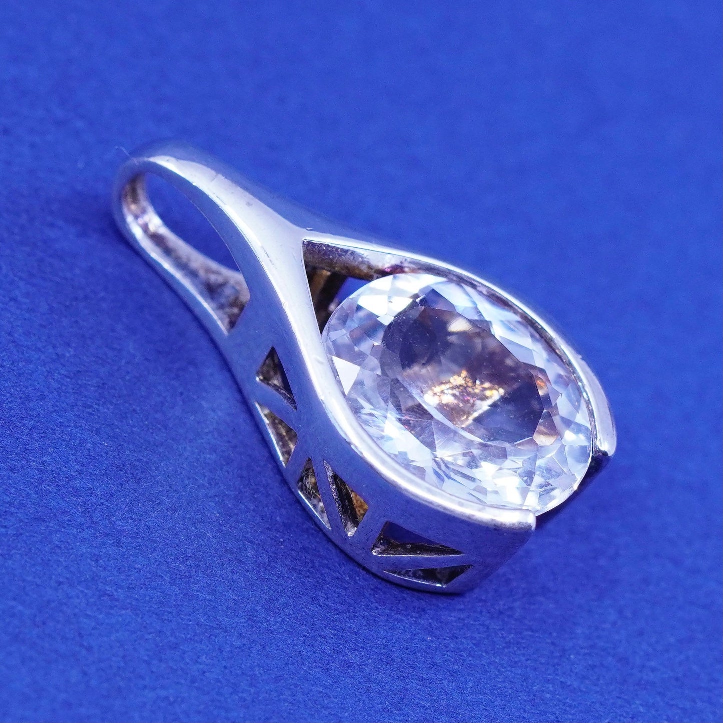 vintage Sterling 925 silver handmade teardrop pendant with cz