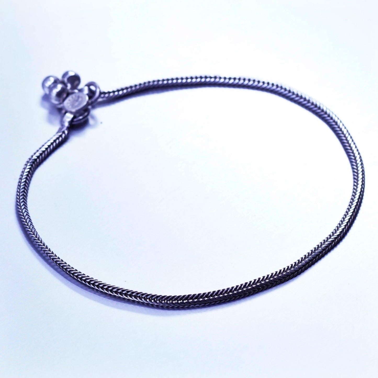 9.75”, Italy silver tone handmade bracelet, bold wheat chain anklet with charm