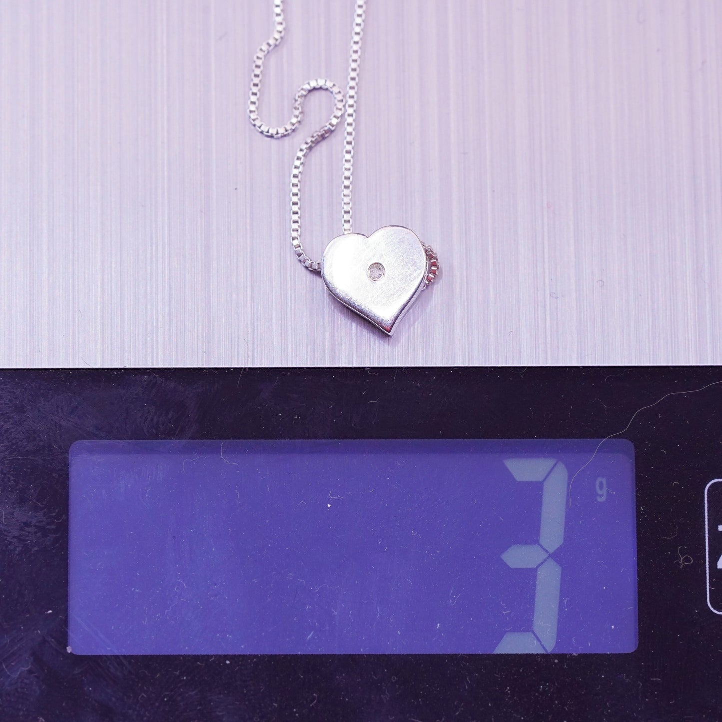 16”, sterling silver handmade necklace, 925 flatten circle chain heart Pendant