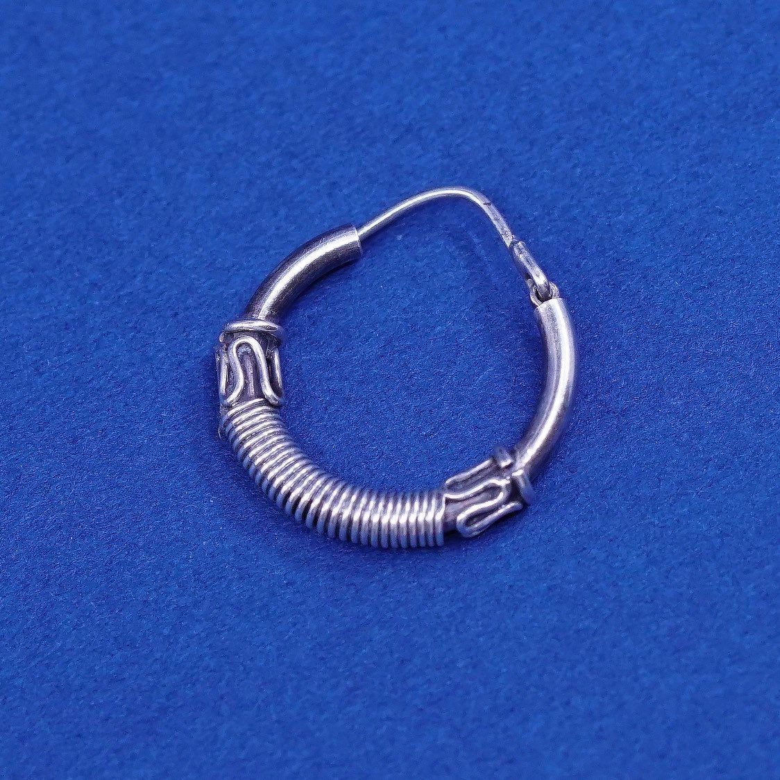 0.5”, vtg Sterling silver handmade earrings 925 silver textured hoops, huggie