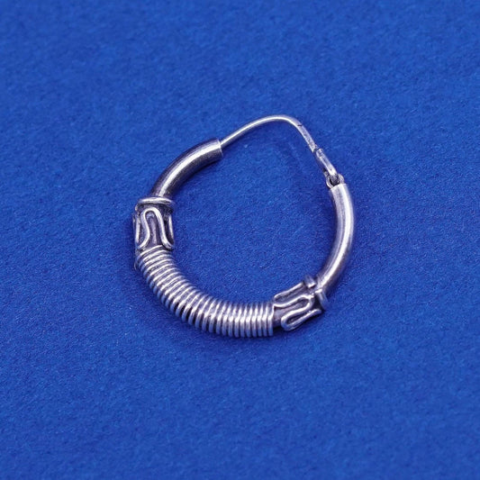 0.5”, vtg Sterling silver handmade earrings 925 silver textured hoops, huggie