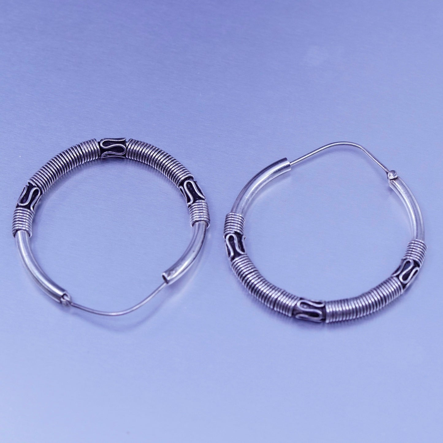 1.5”, vintage Sterling silver handmade earrings, wired 925 simple hoops