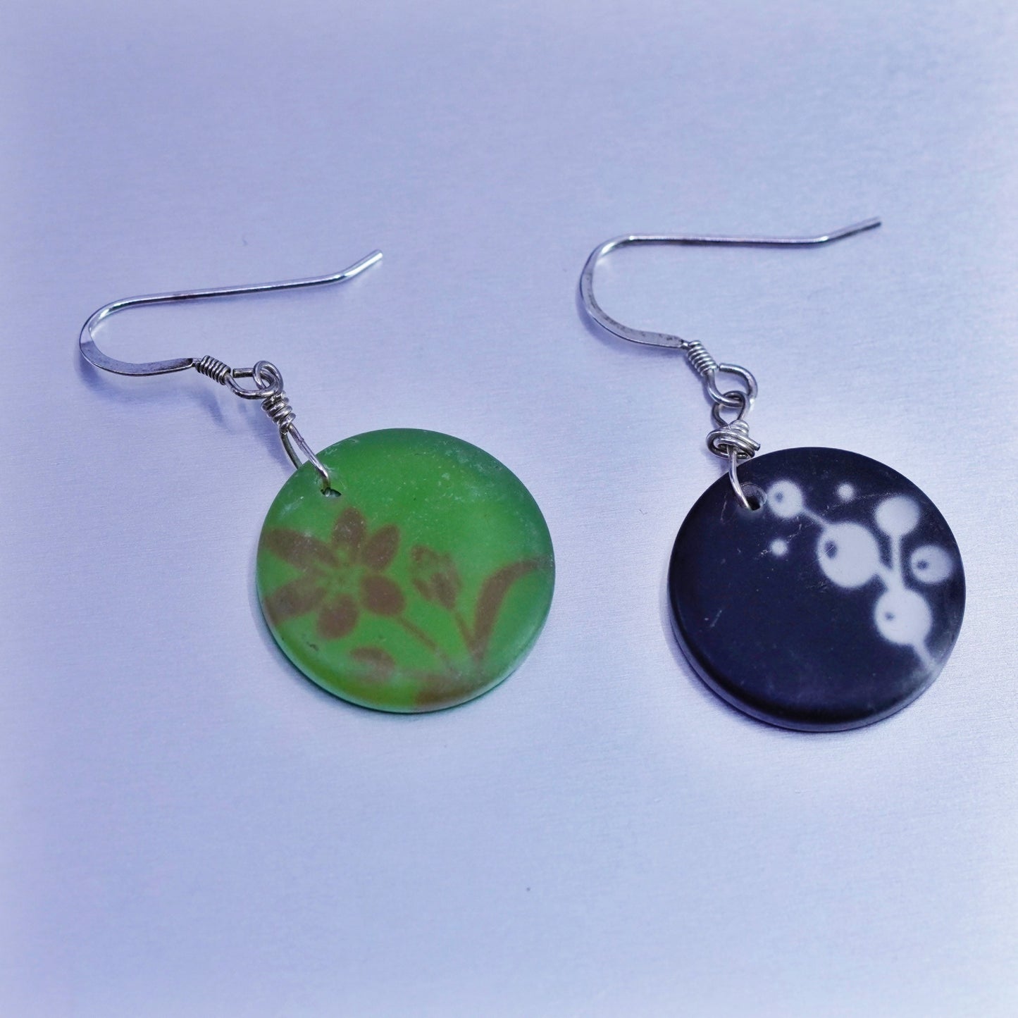 vintage Sterling silver handmade earrings, 925 circle dangles