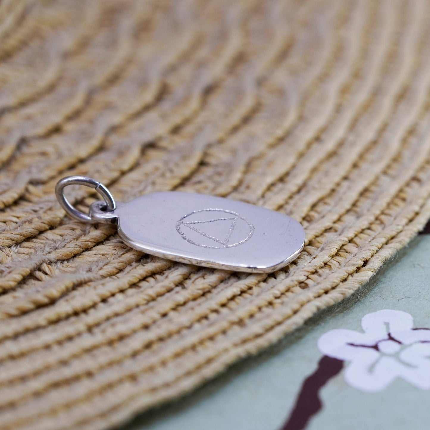 Sterling silver pendant, 925 Sobriety Circle Triangle Alcoholics Anonymous