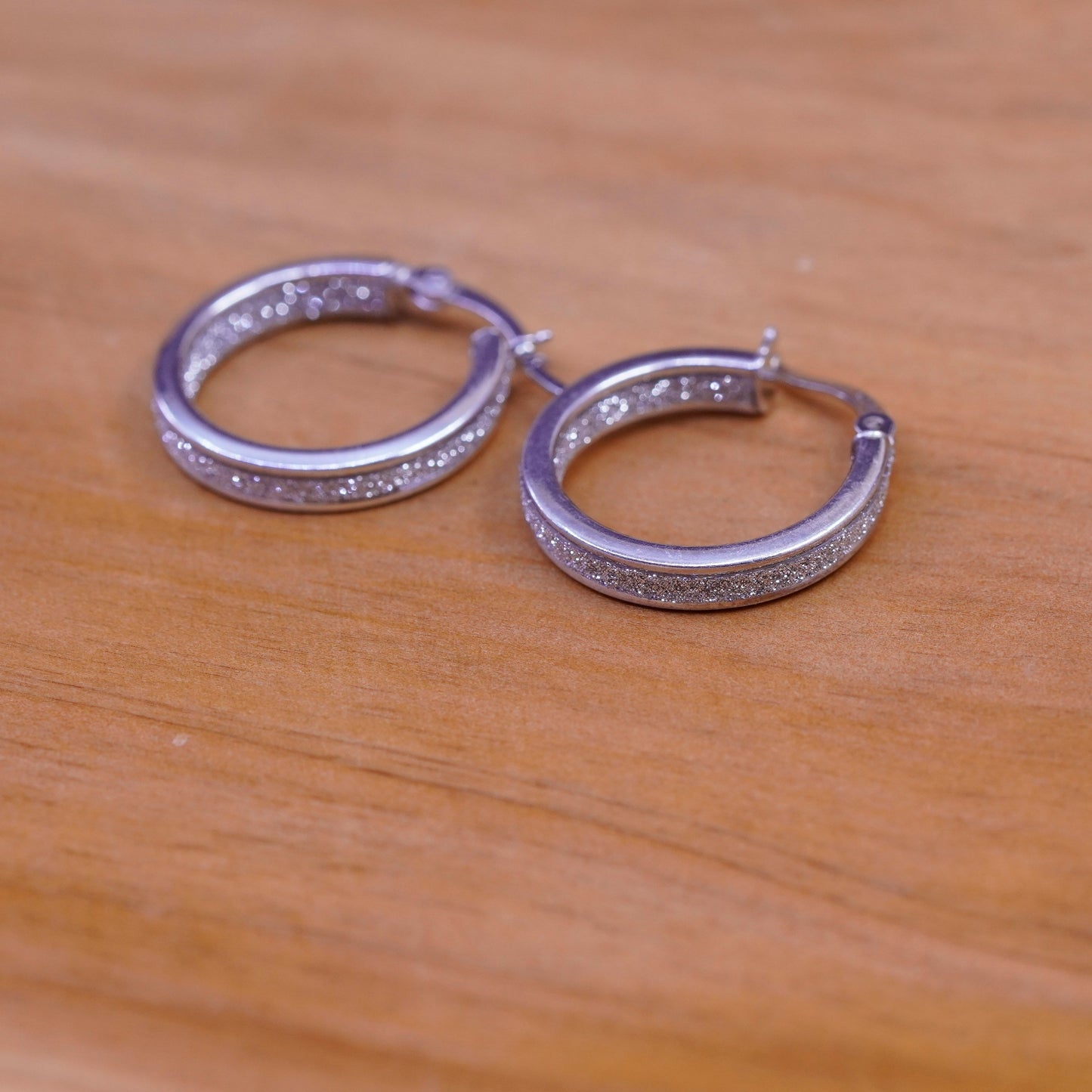 0.75”, vintage Sterling silver hoops, 925 earrings with glittering center