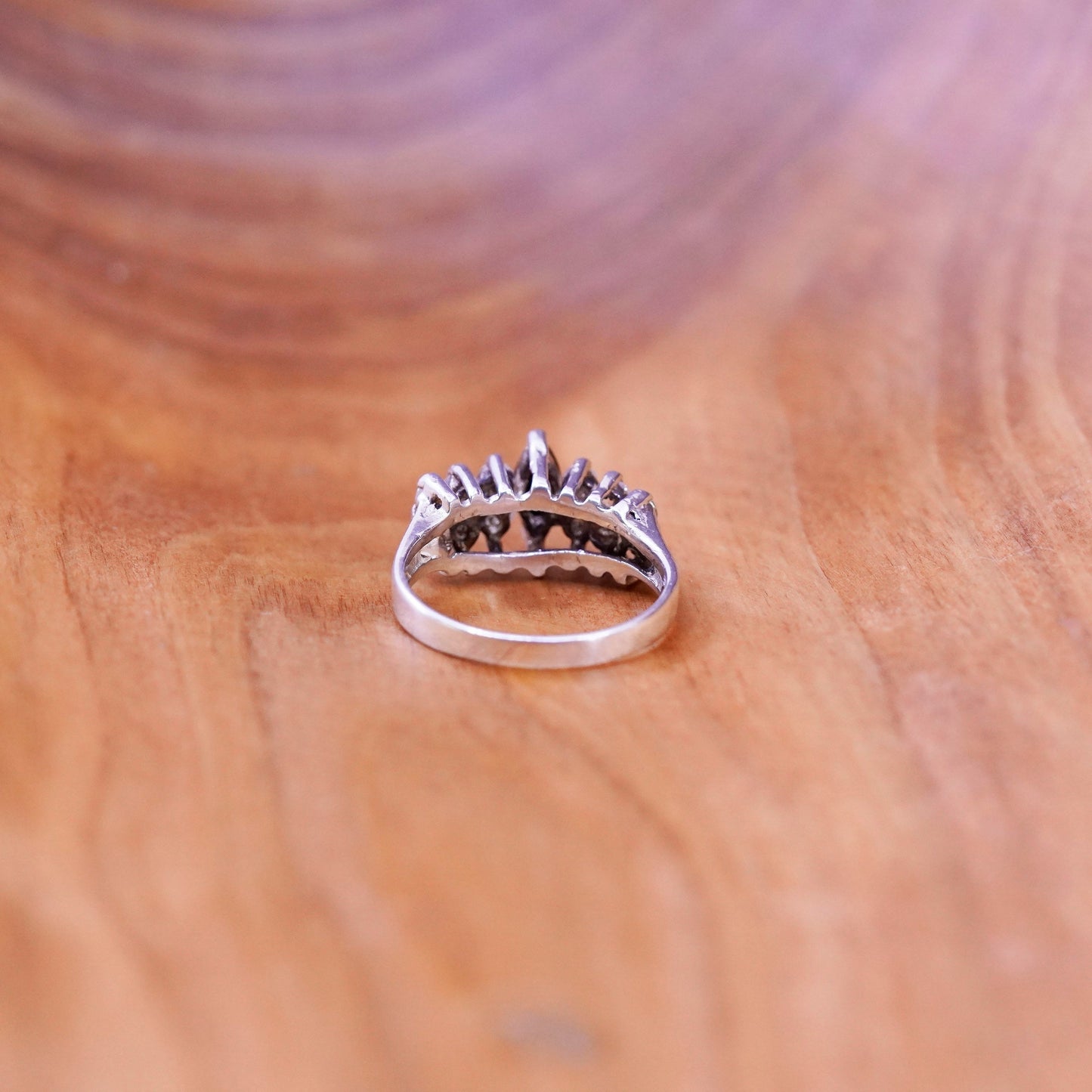 Size 4.75, Vintage Sterling 925 silver handmade ring with obsidian and cz