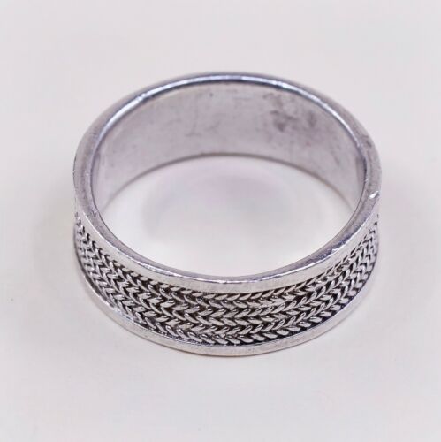 Sz 7.25, Vtg Sterling Silver Handmade Ring Mexico 925 Band w Braided Cable
