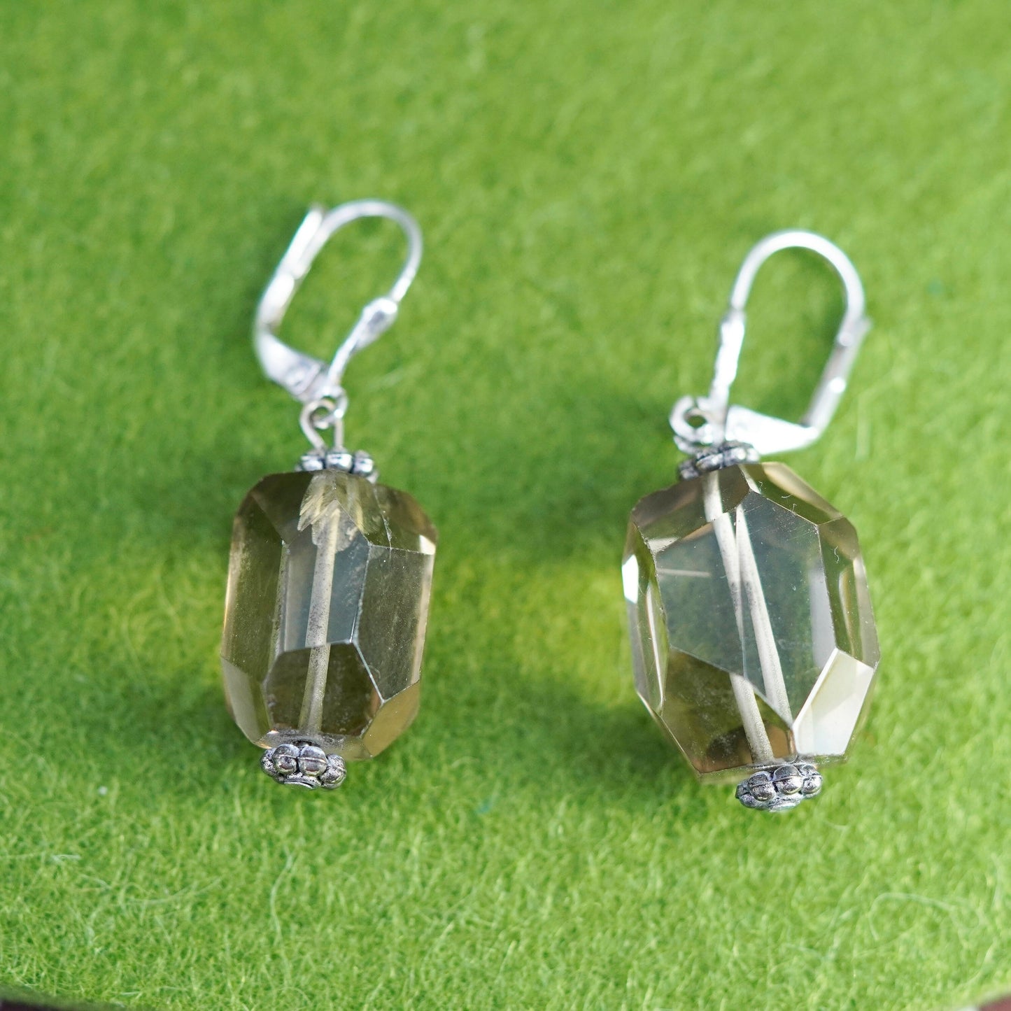Vintage Sterling 925 silver handmade earrings with smoky quartz mugger