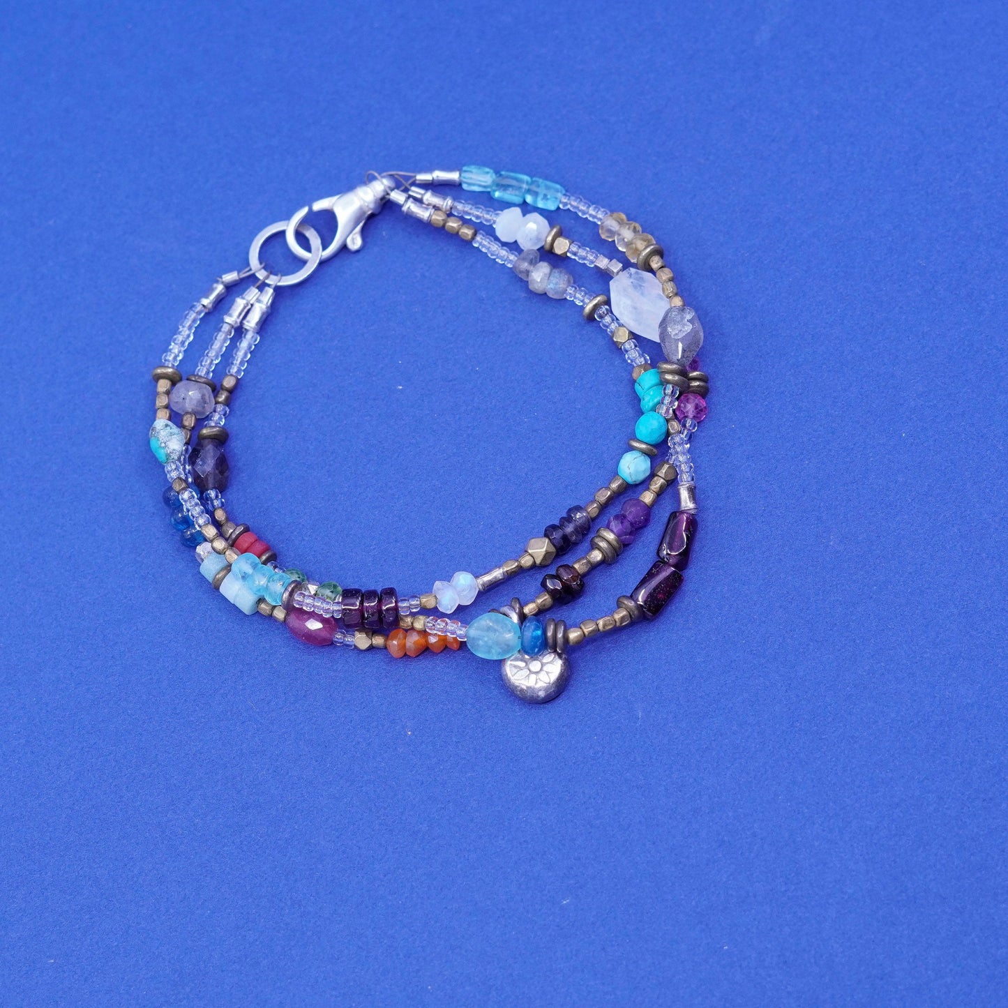 8”, sterling silver chain bracelet, Native American navajo turquoise jade coral