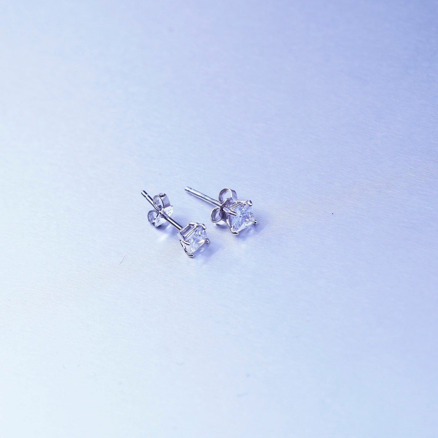 Vintage Sterling 925 silver earrings, square studs with Cz inlay