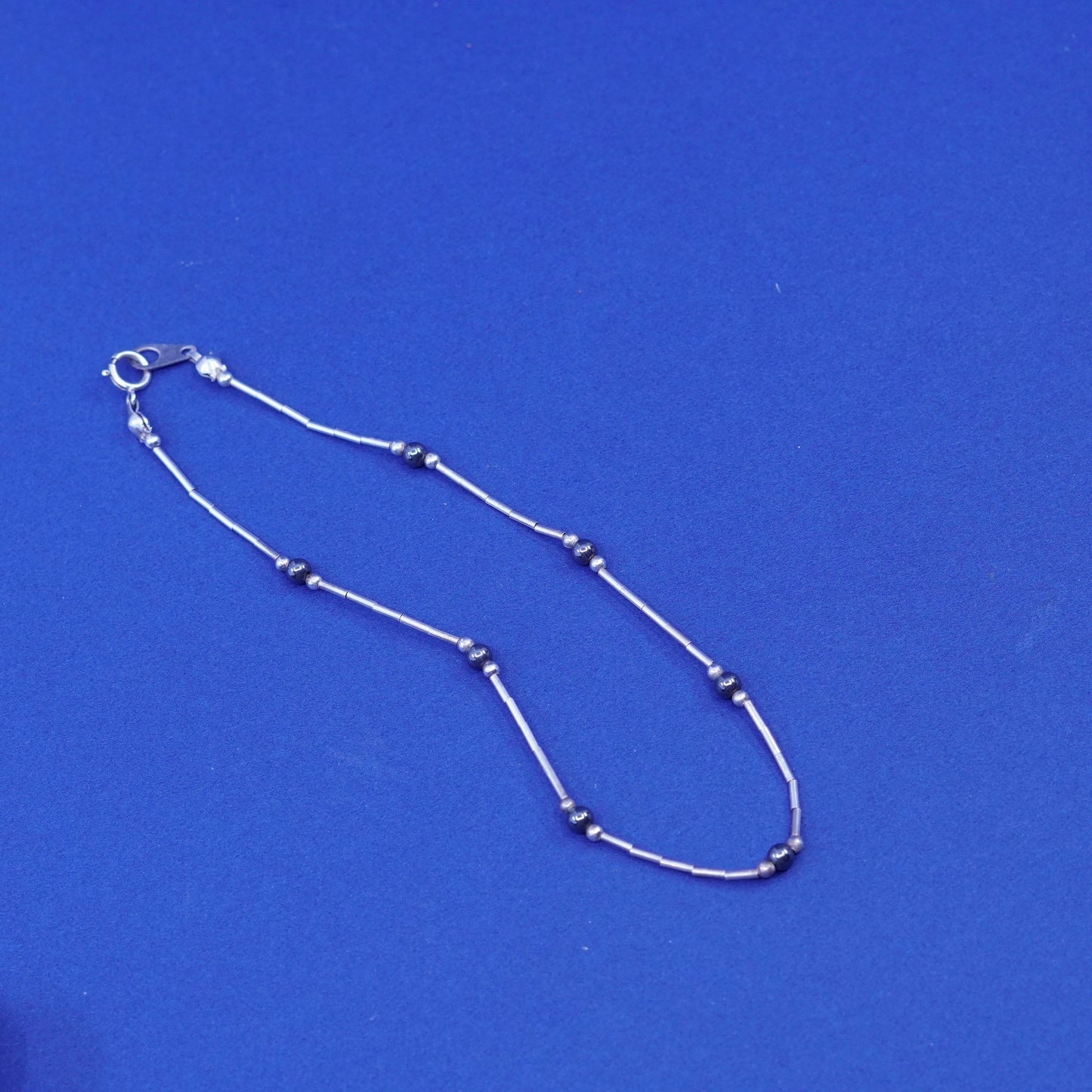 9.5”, sterling bracelet, 925 liquid silver chain anklet with hematite beads