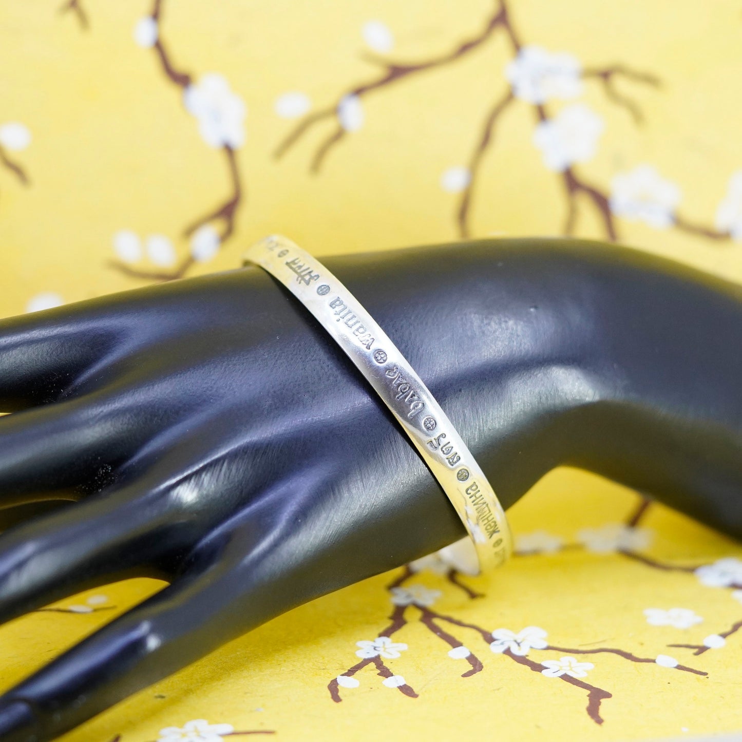 8.75”, Avon sterling silver bracelet, quote 925 cuff“woman of earth fragrance