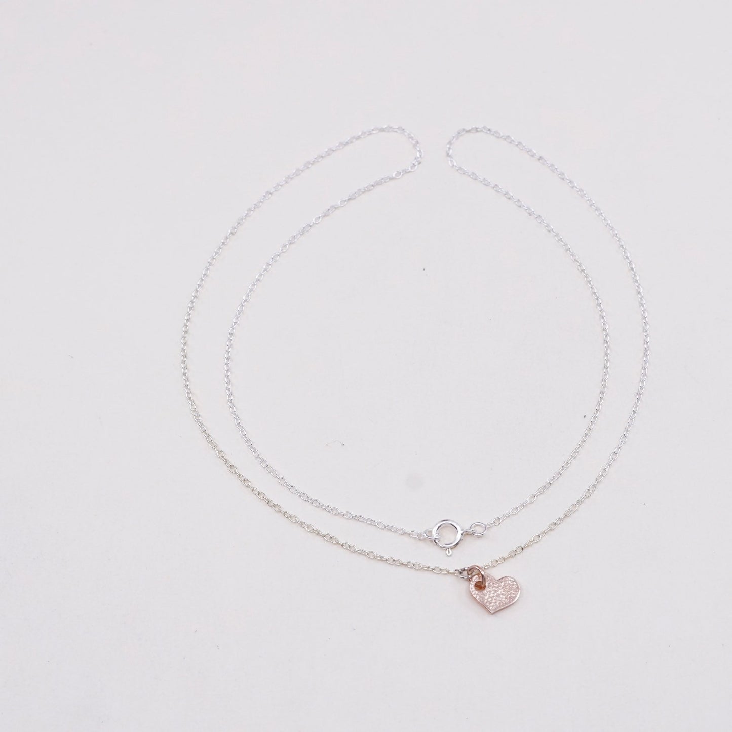 18”, vtg sterling silver handmade necklace, 925 circle chain with heart Pendant