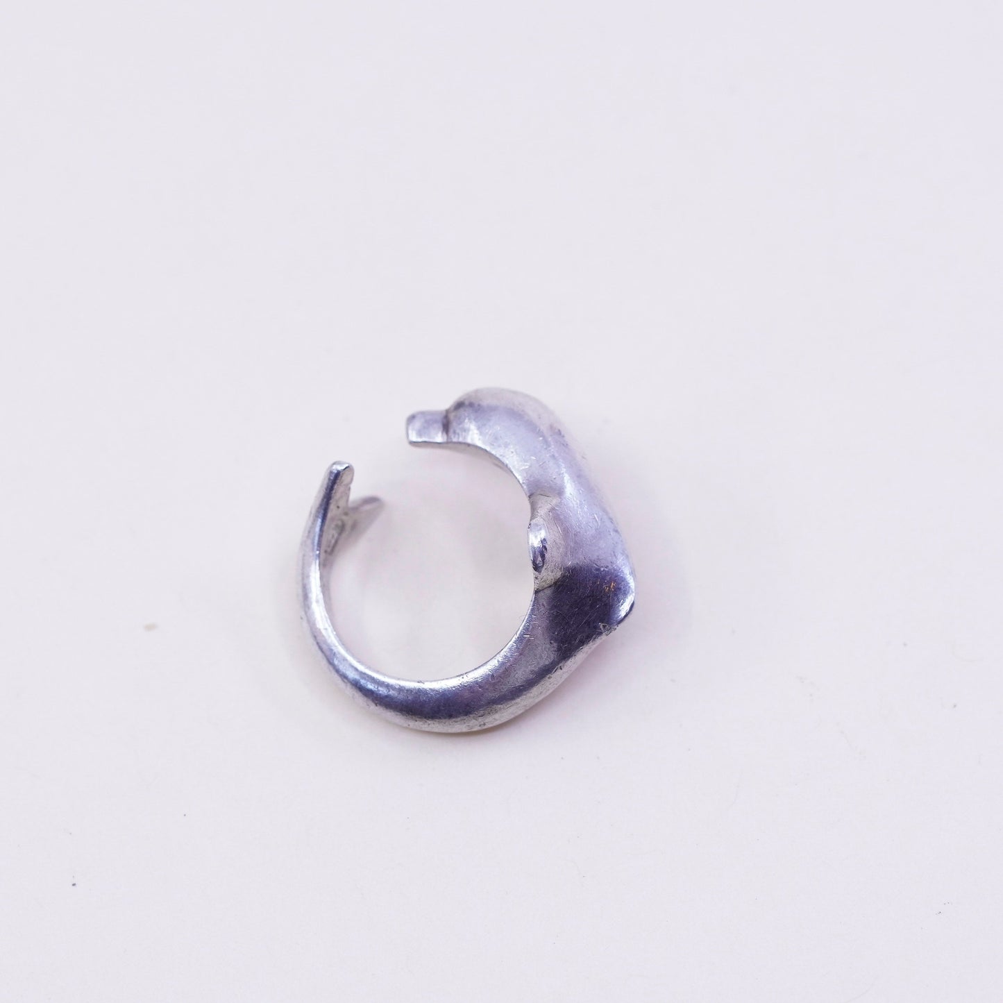 Size 3.75, Vintage Mexico sterling silver ring, wrap 925 handmade dolphin band