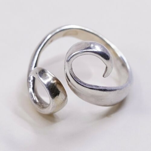 Size 4.25, Vtg Sterling Silver handmade Abstract Snake Ring. 925 Band
