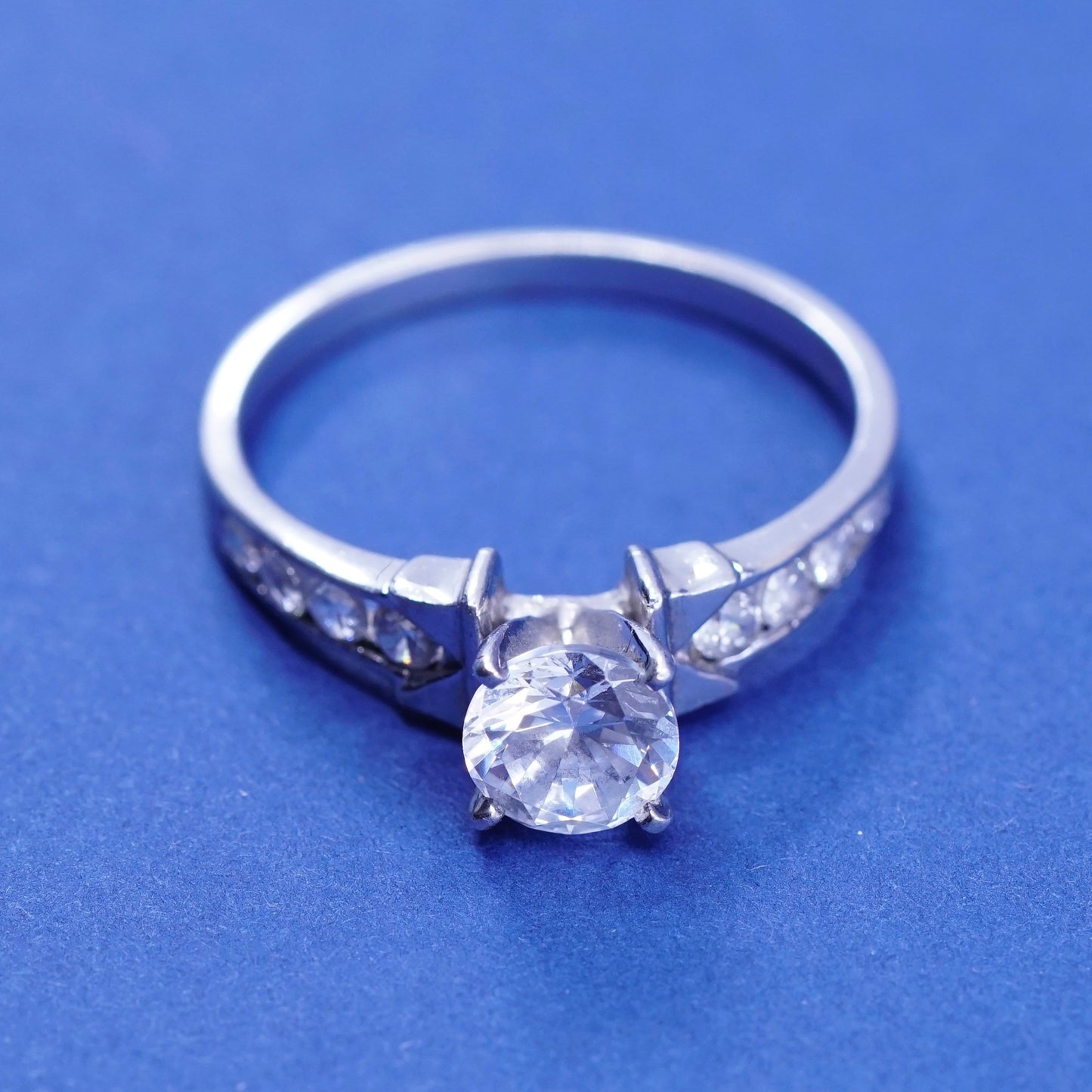 Size 9.25, vintage Sterling silver handmade ring, 925 engagement ring w/ cz