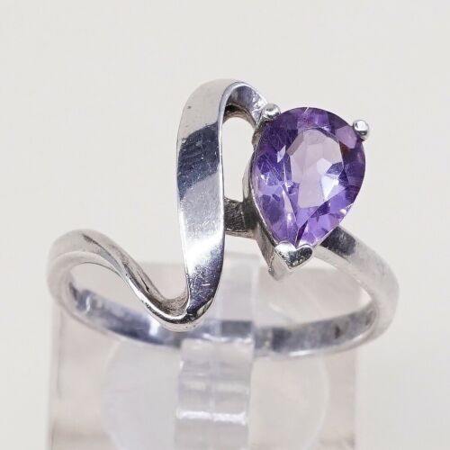 Sz 10.25, Vtg Sterling Silver handmade Ring, 925 Cocktail Ring W/ amethyst