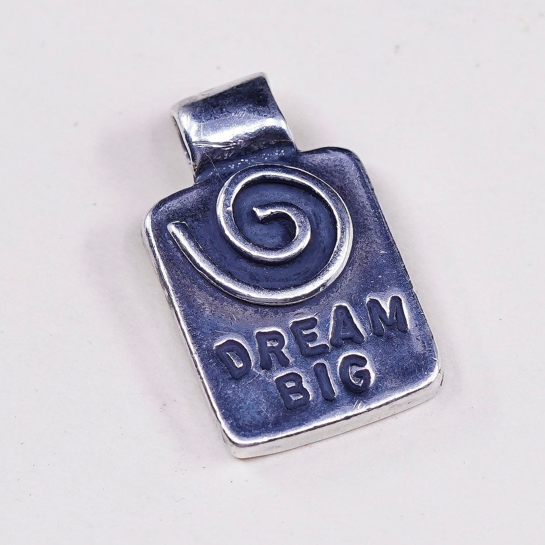 vtg Amy peter studio Sterling silver quote pendant 925 swirl tag w/ "dream big