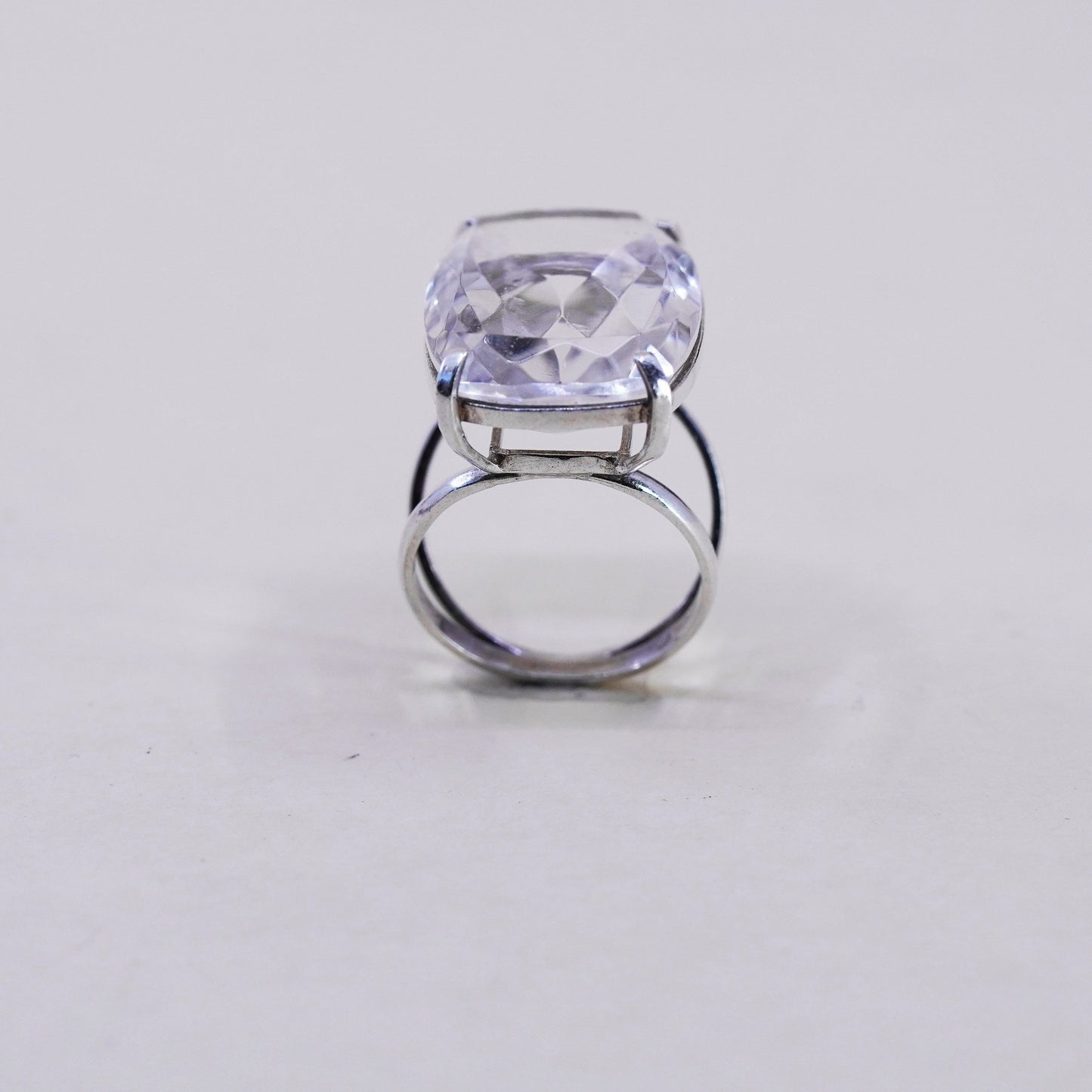 Size 5.75, vintage Sterling 925 silver handmade ring with emerald cut crystal