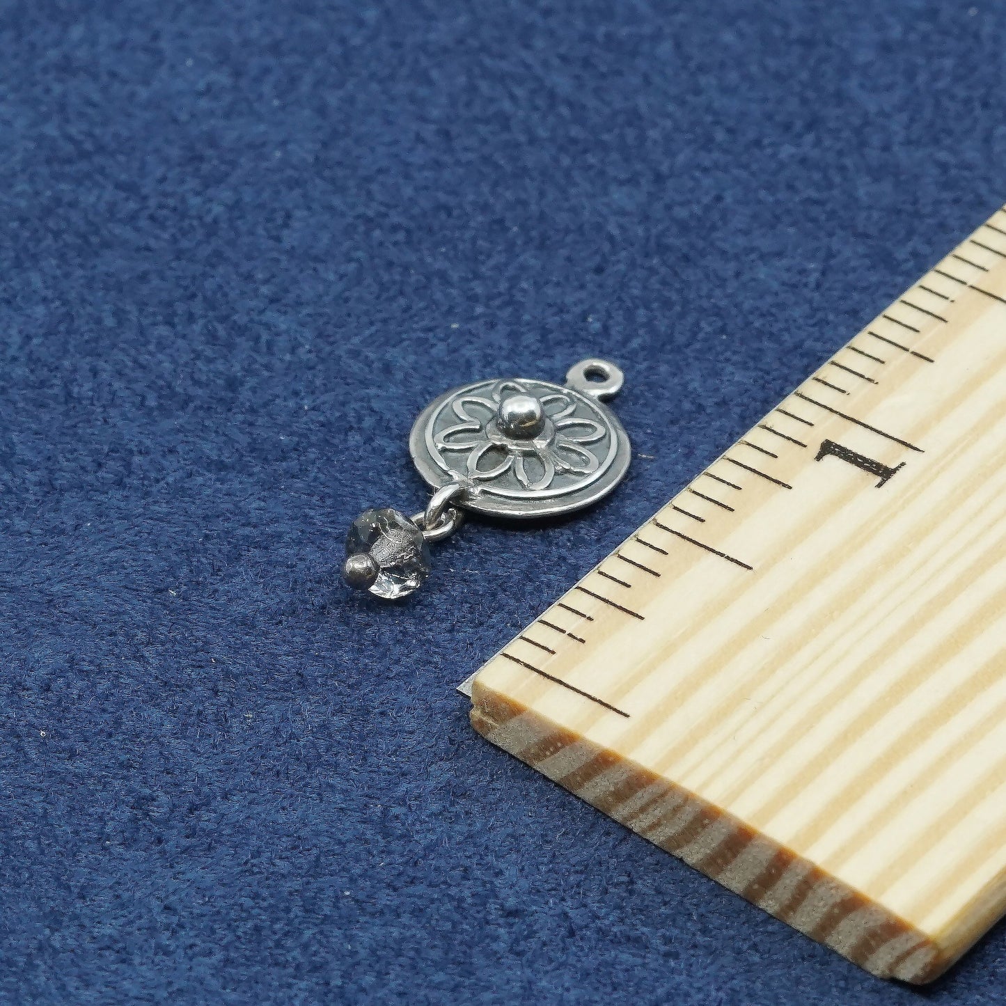 vtg Sterling silver handmade charm pendant, 925 tag w/ crystal