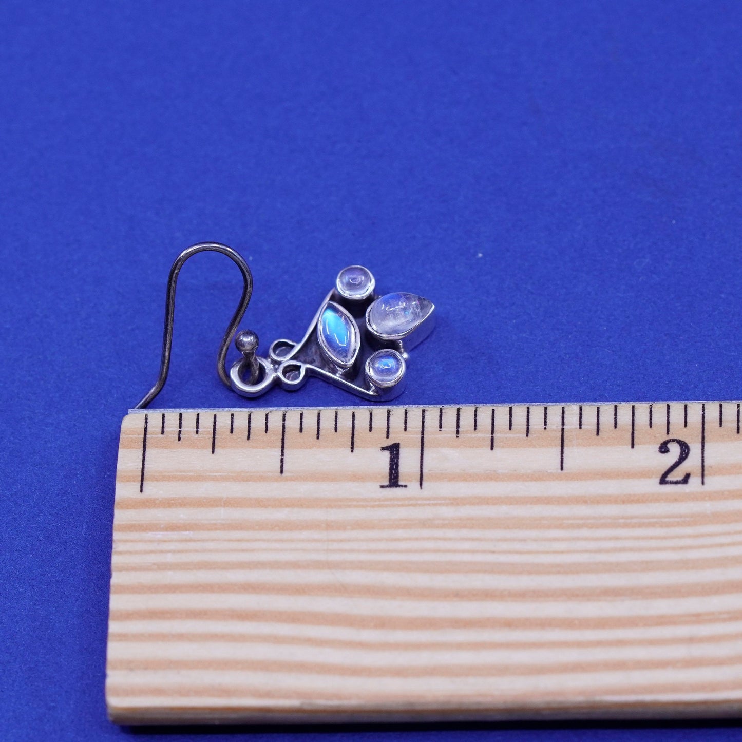 Vintage Sterling 926 silver handmade earrings with oval moonstone