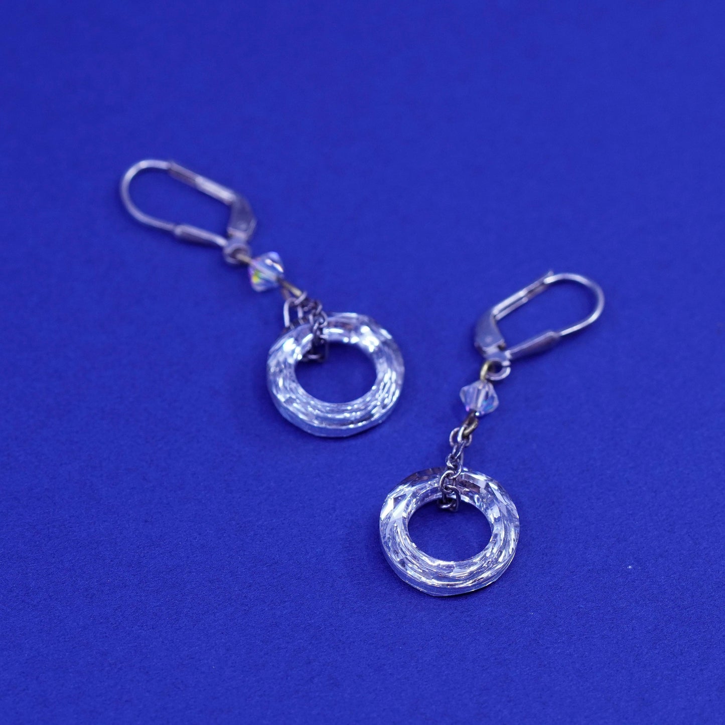 Vintage Sterling 925 silver handmade earrings with circle crystal