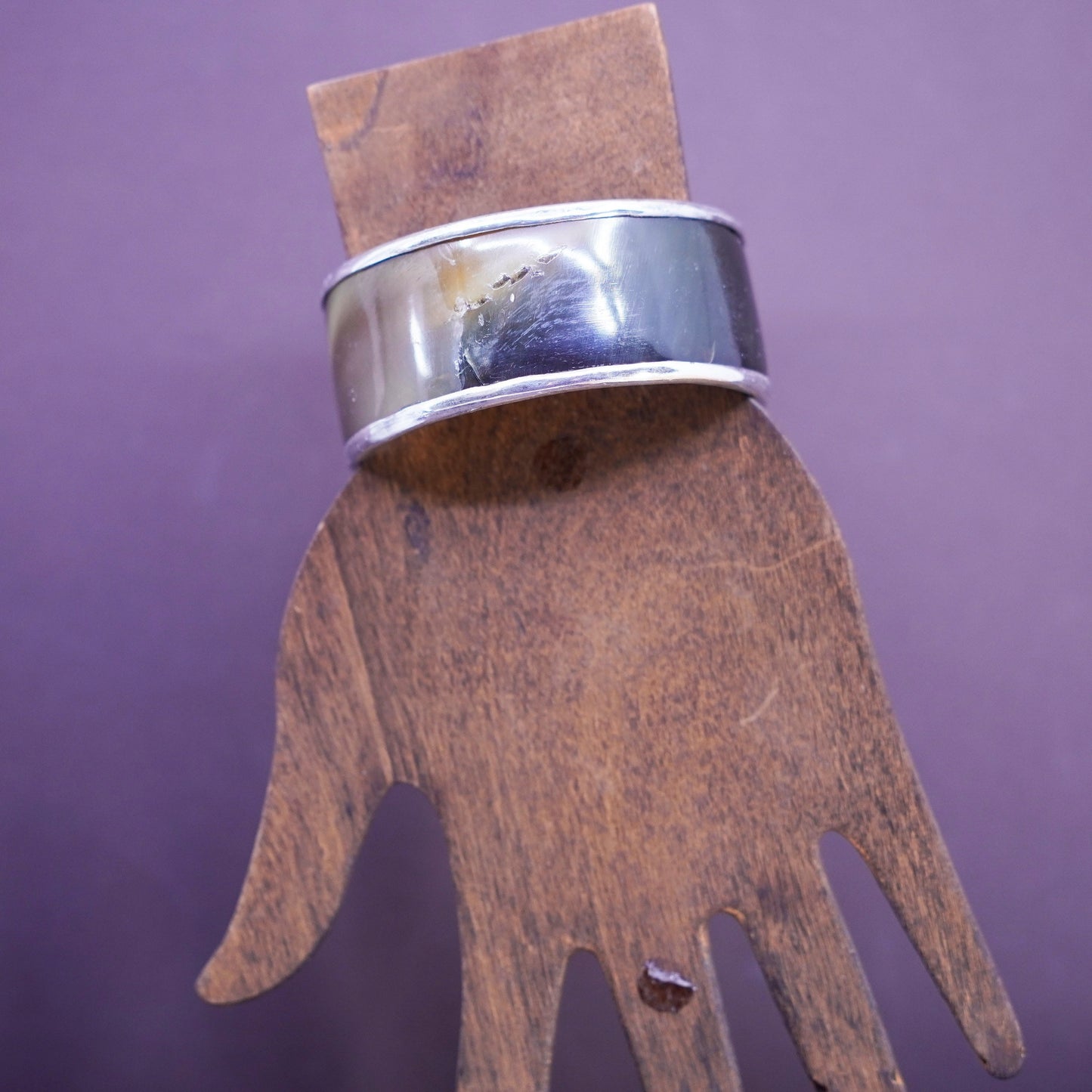 7”, Native American Sterling silver handmade bracelet, 925 bull horn bangle