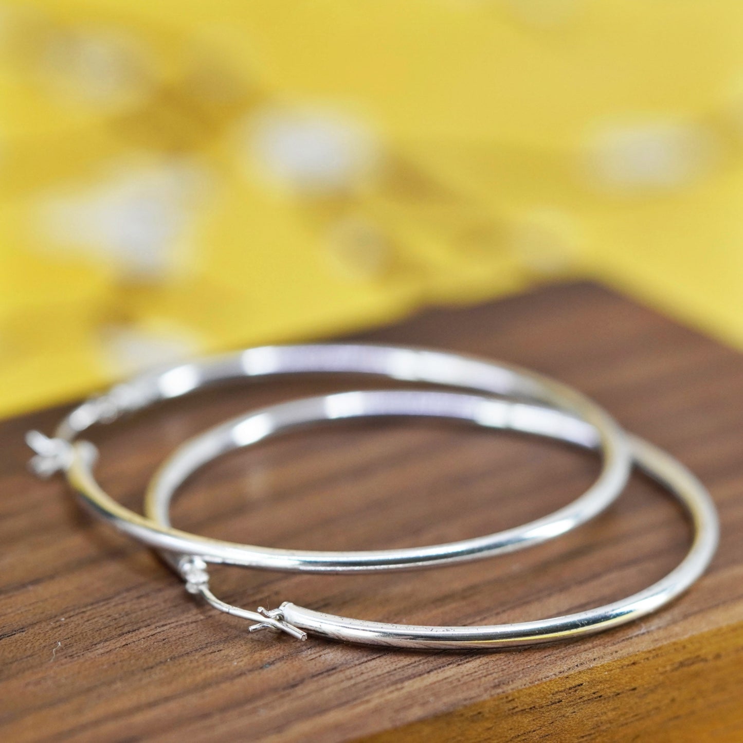 1.75”, vintage Sterling silver handmade earrings, 925 silver hoops