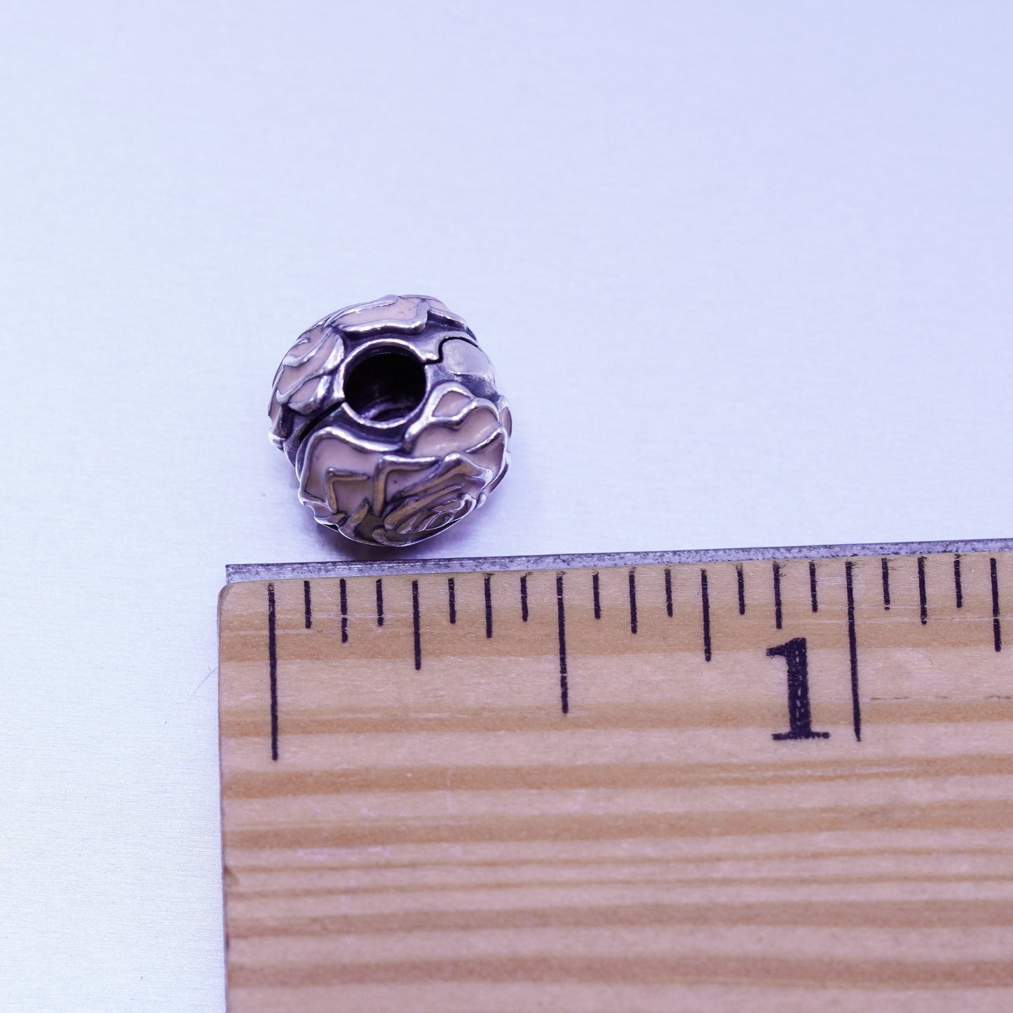 antique ALE sterling 925 silver bead charm enamel rose flower pendant charm