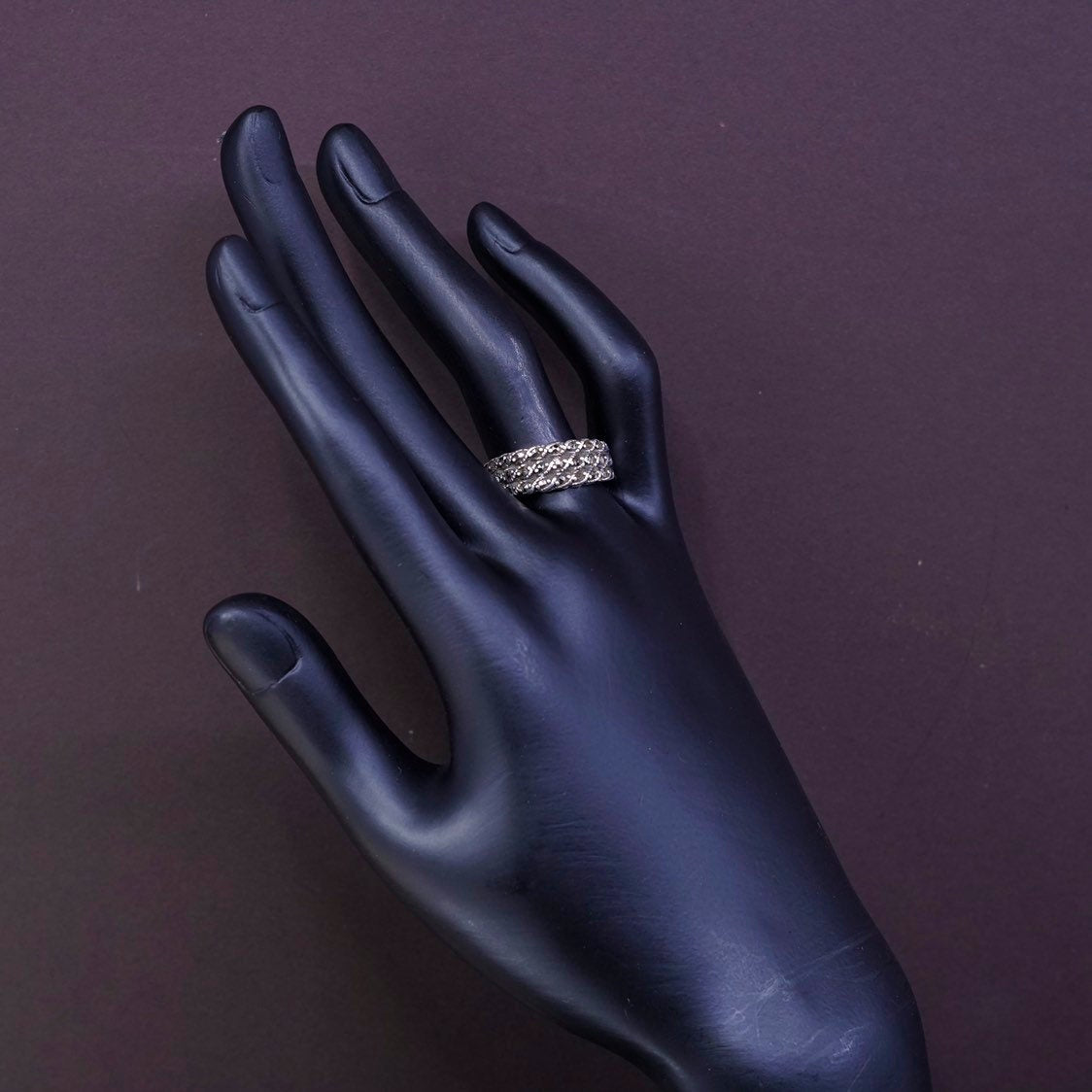 sz 9, vtg Sterling silver handmade ring, 925 with marcasite