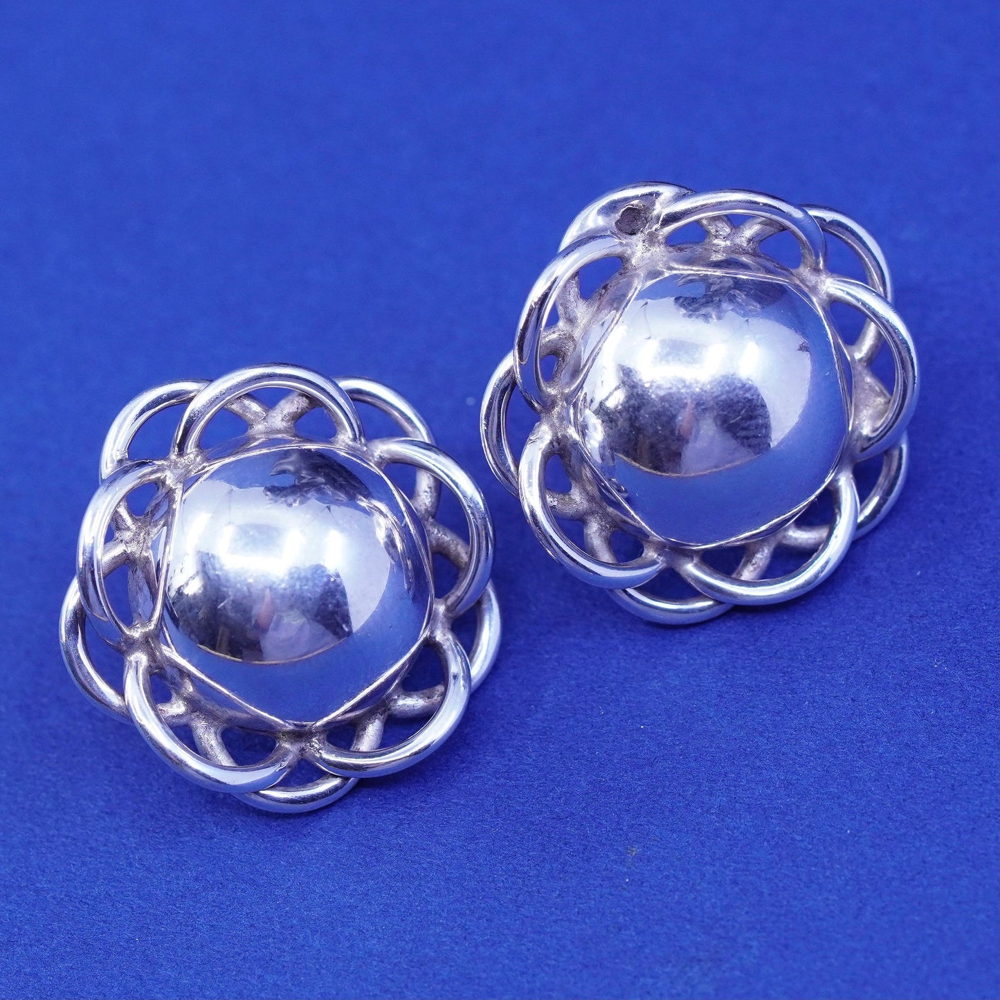 Vintage Mexico Sterling silver handmade earrings, 925 flower studs
