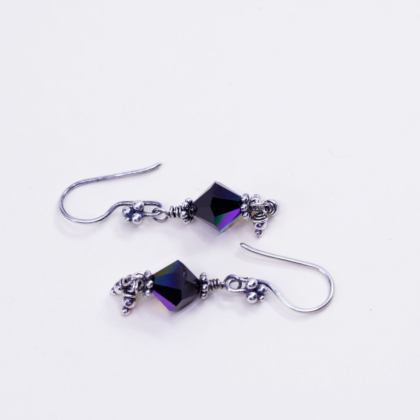 Vintage Sterling 925 silver handmade earrings dangles with Crystal and beads